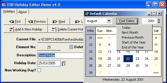 Click to view ESBPCS-Dates for VCL 6.9.0 screenshot