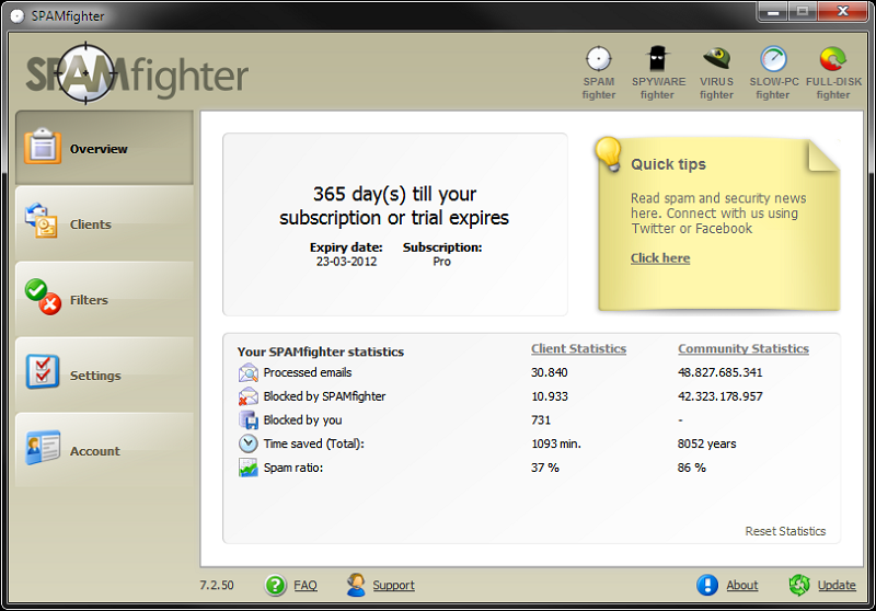 Click to view SPAMfighter Standard 7.6.131 screenshot