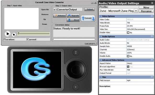 Click to view Cucusoft Zune Video Converter 8.08 screenshot