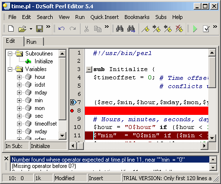 Click to view DzSoft Perl Editor 5.8.9.8 screenshot