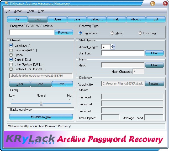 Click to view KRyLack Archive Password Recovery 3.70 screenshot