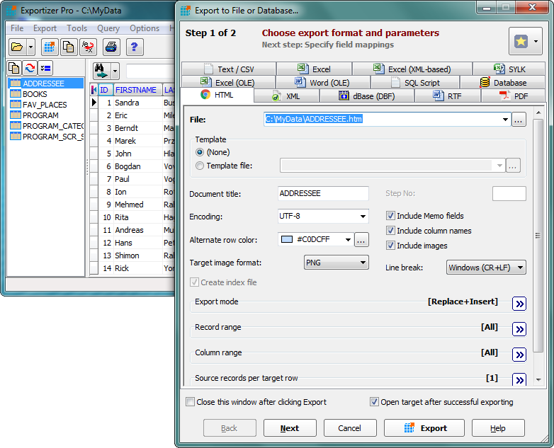 Click to view Exportizer 6.1.7 screenshot