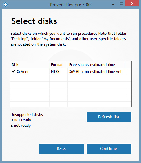 Click to view Prevent Restore 4.23 screenshot