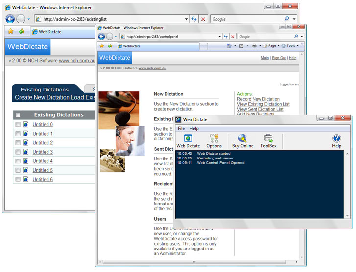 Click to view Web Dictate Online Dictation Software 2.13 screenshot